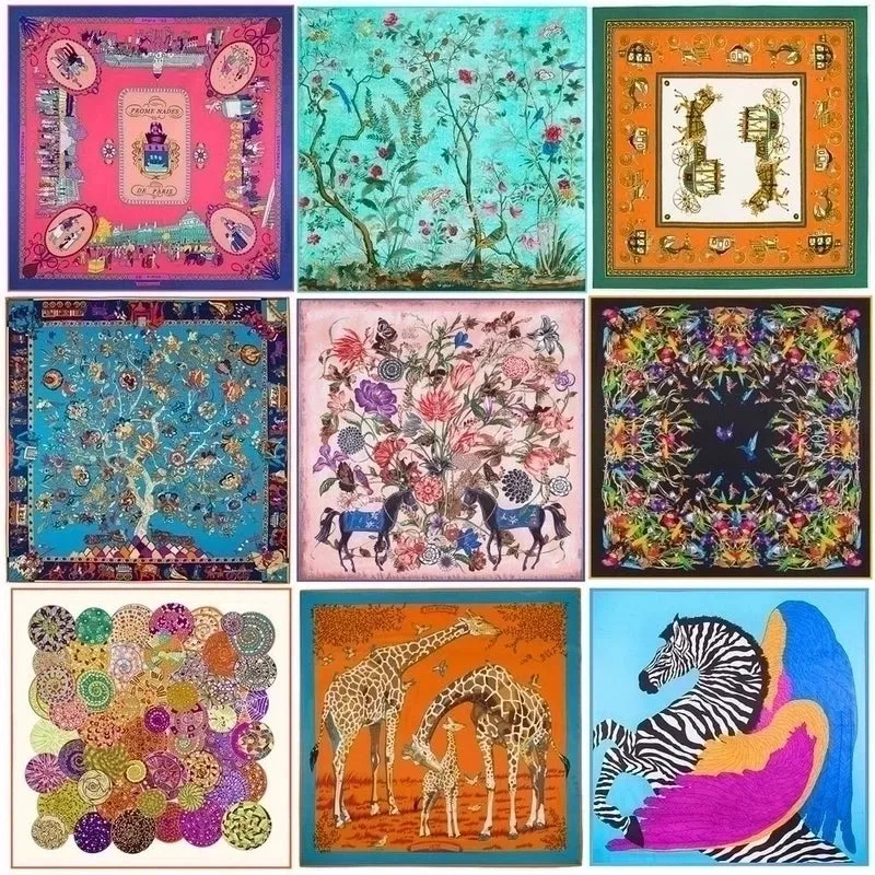 130cm Flower Carriage Twill Large Square Scarf Scarf Sunscreen Shawl Wholesale