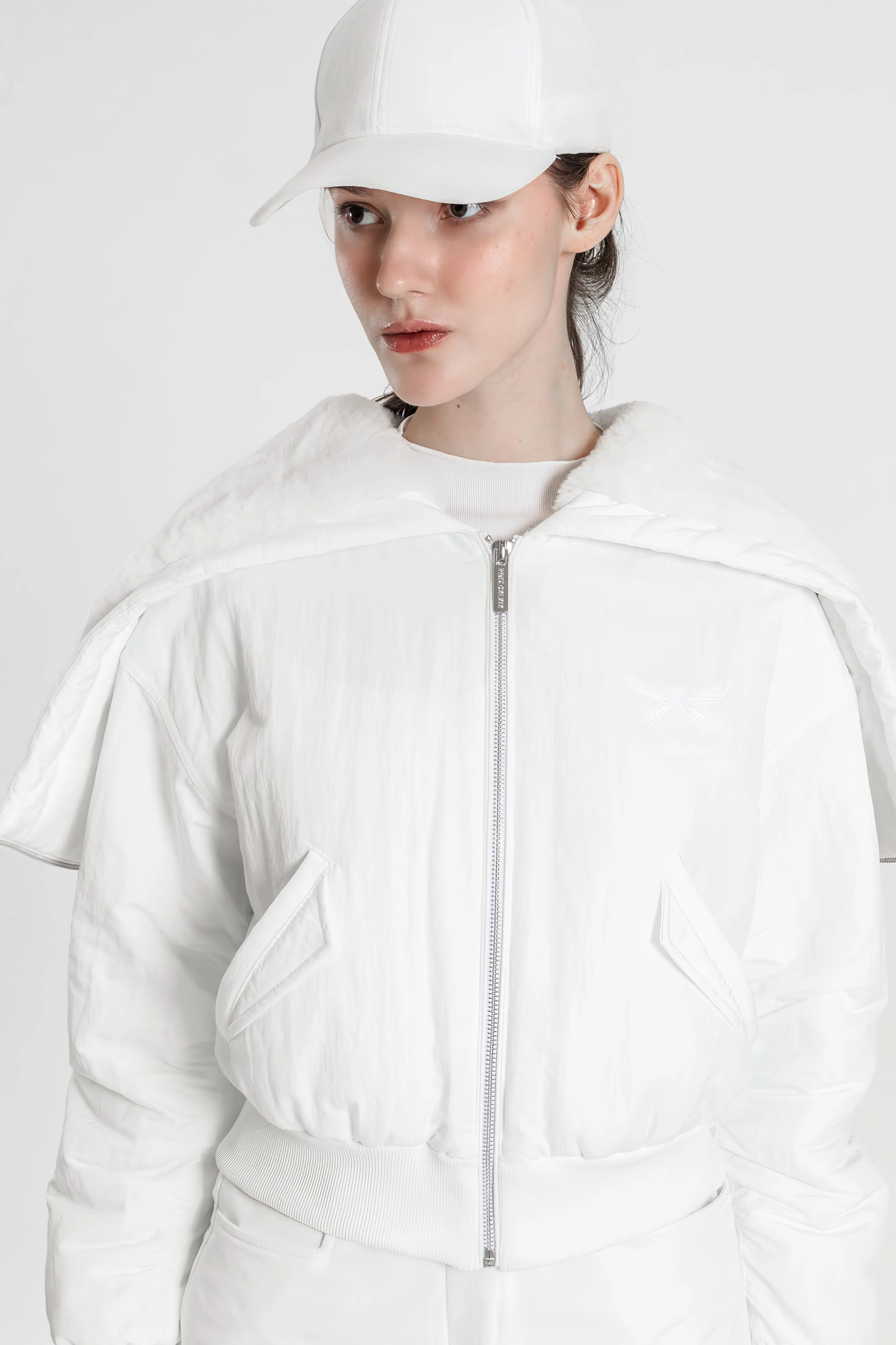 ANCORA RED/BRIGHT WHITE TRENCH COAT DOWN JACKET WITH RABBIT FUR