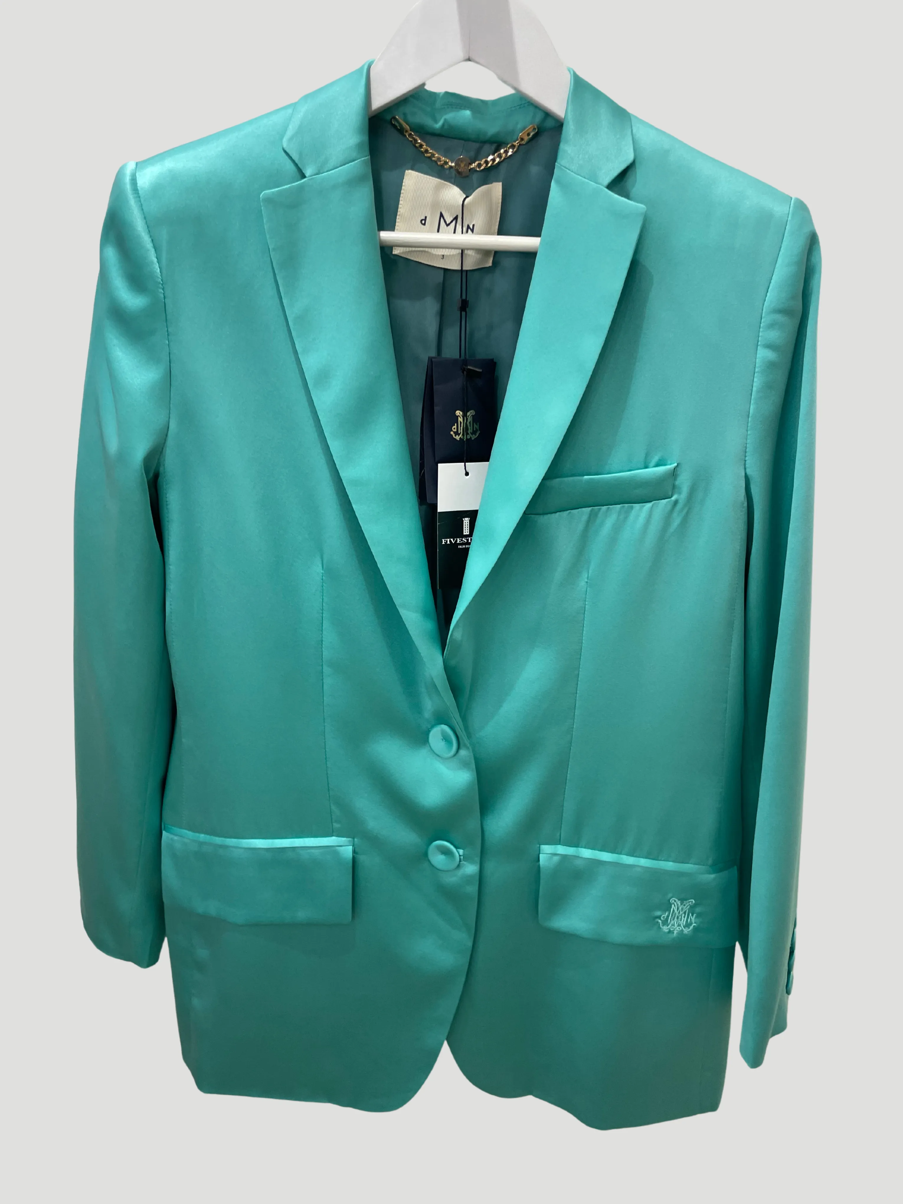 Armand Teal Silk Single-Breasted Jacket