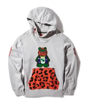 Bear Front High Neck Hoodie Pullover  Contrast Silver  910sg9573