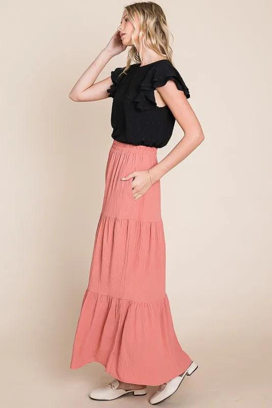 Blush A Woven Yoke Tiered Skirt
