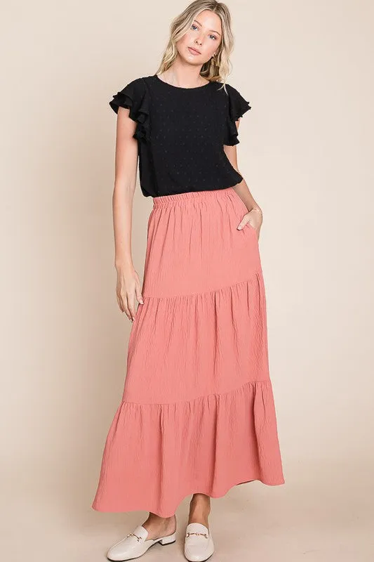 Blush A Woven Yoke Tiered Skirt