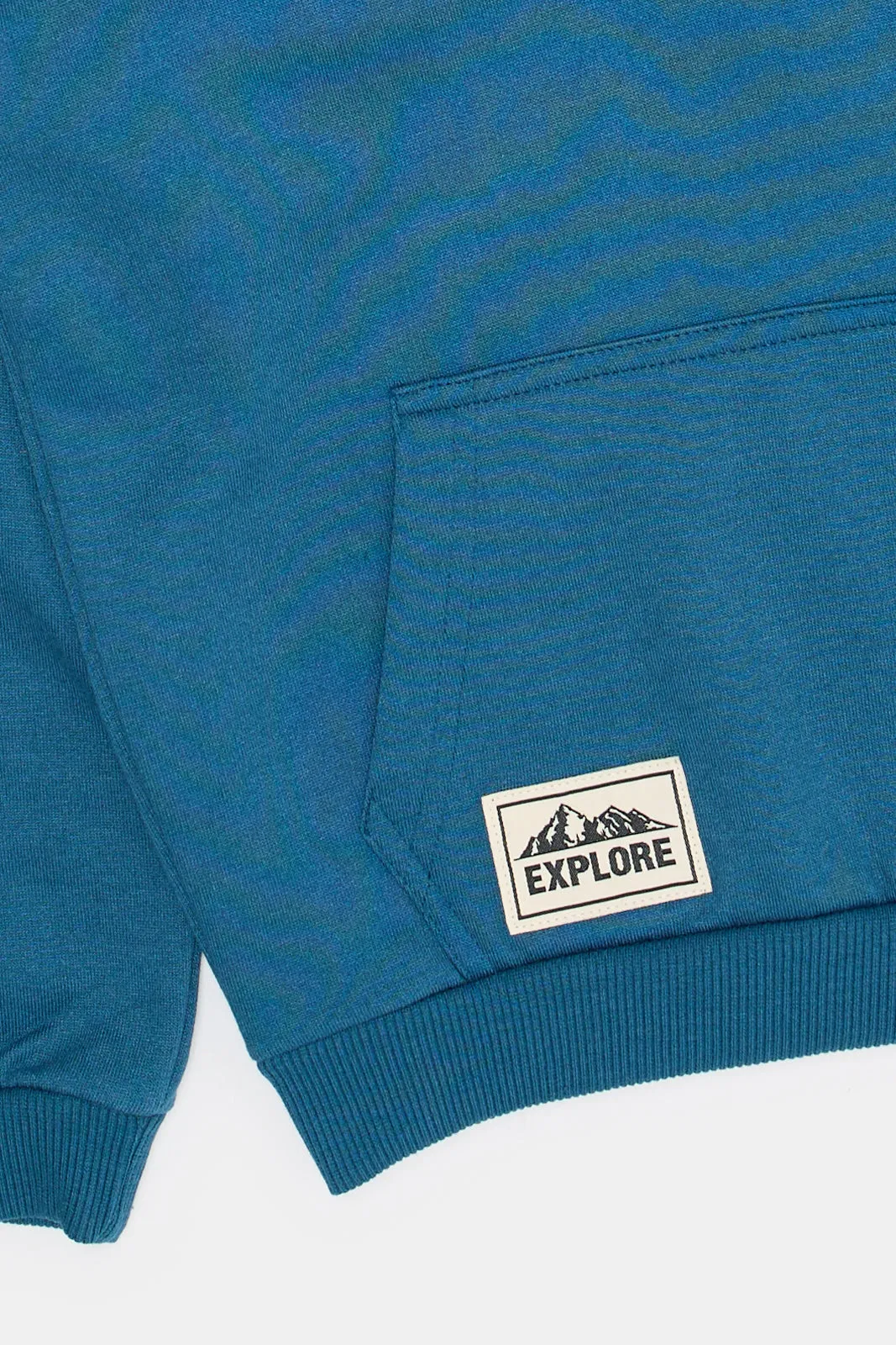 Boys Blue Front & Back Print Hooded Sweatshirt