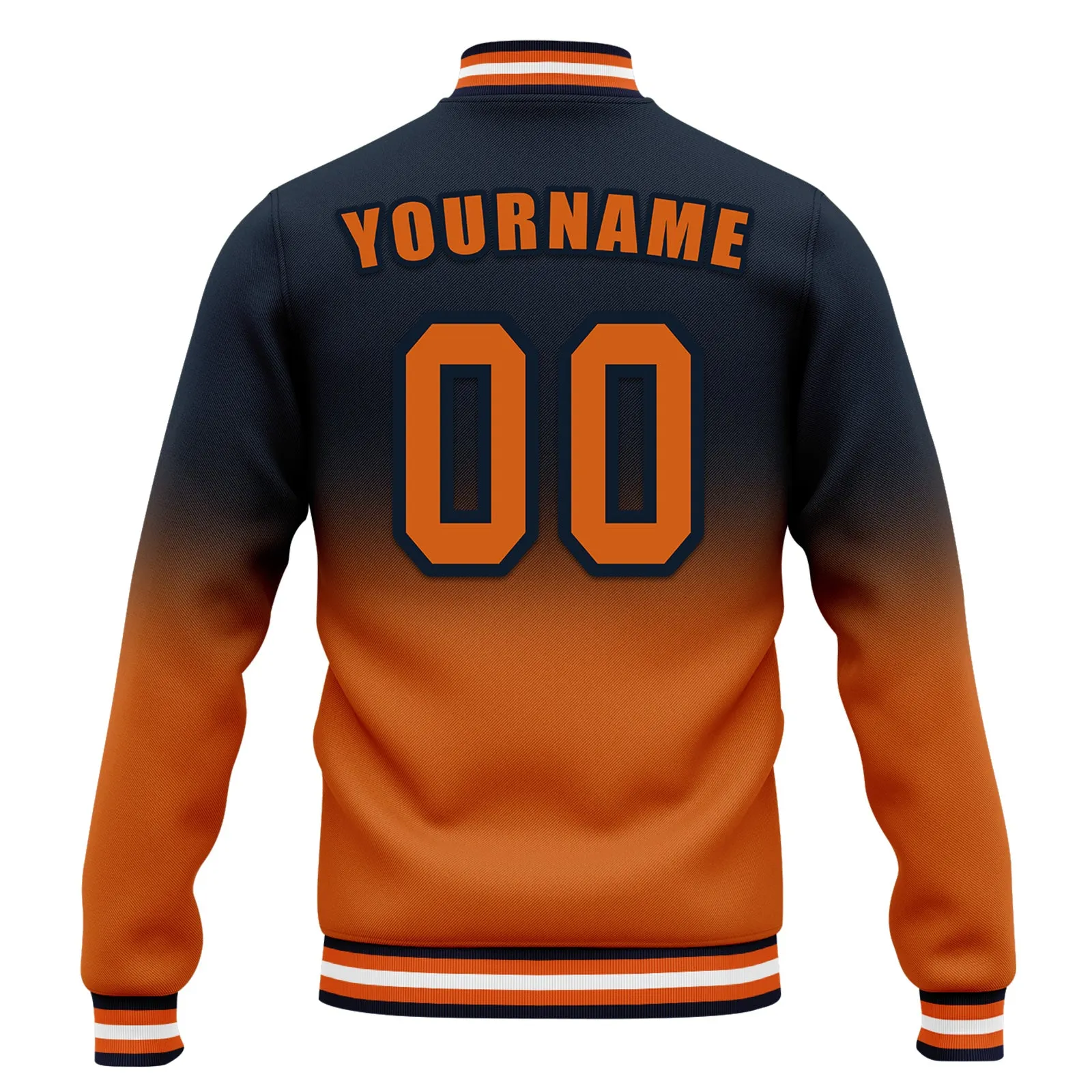 Custom Blue Orange Fade Fashion Jacket Bomber Full-Snap Varsity Letterman Personalized Jacket FZ005-D020229-8