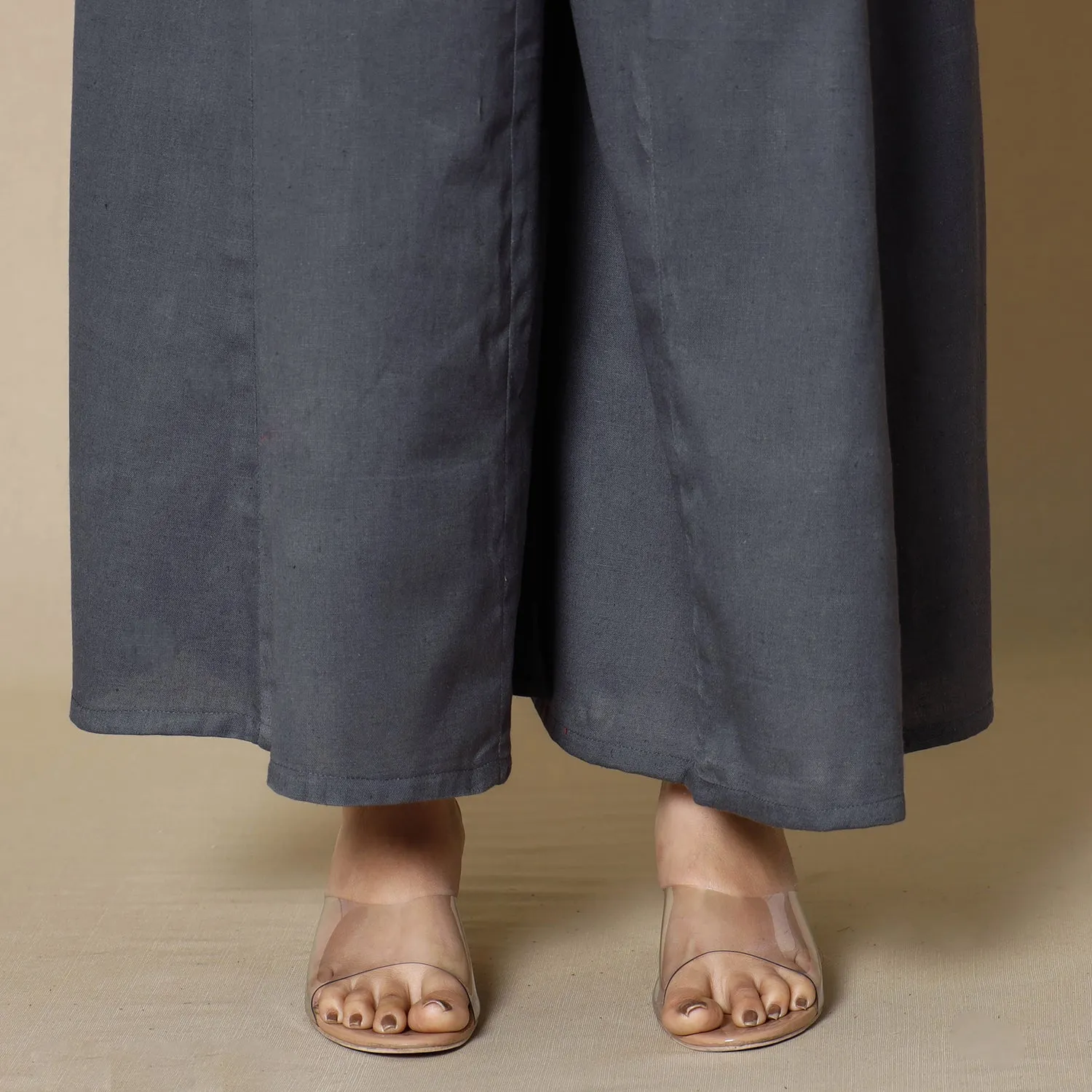 Dark Grey - Plain Dyed Cotton Flared Palazzo