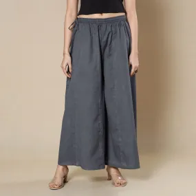 Dark Grey - Plain Dyed Cotton Flared Palazzo