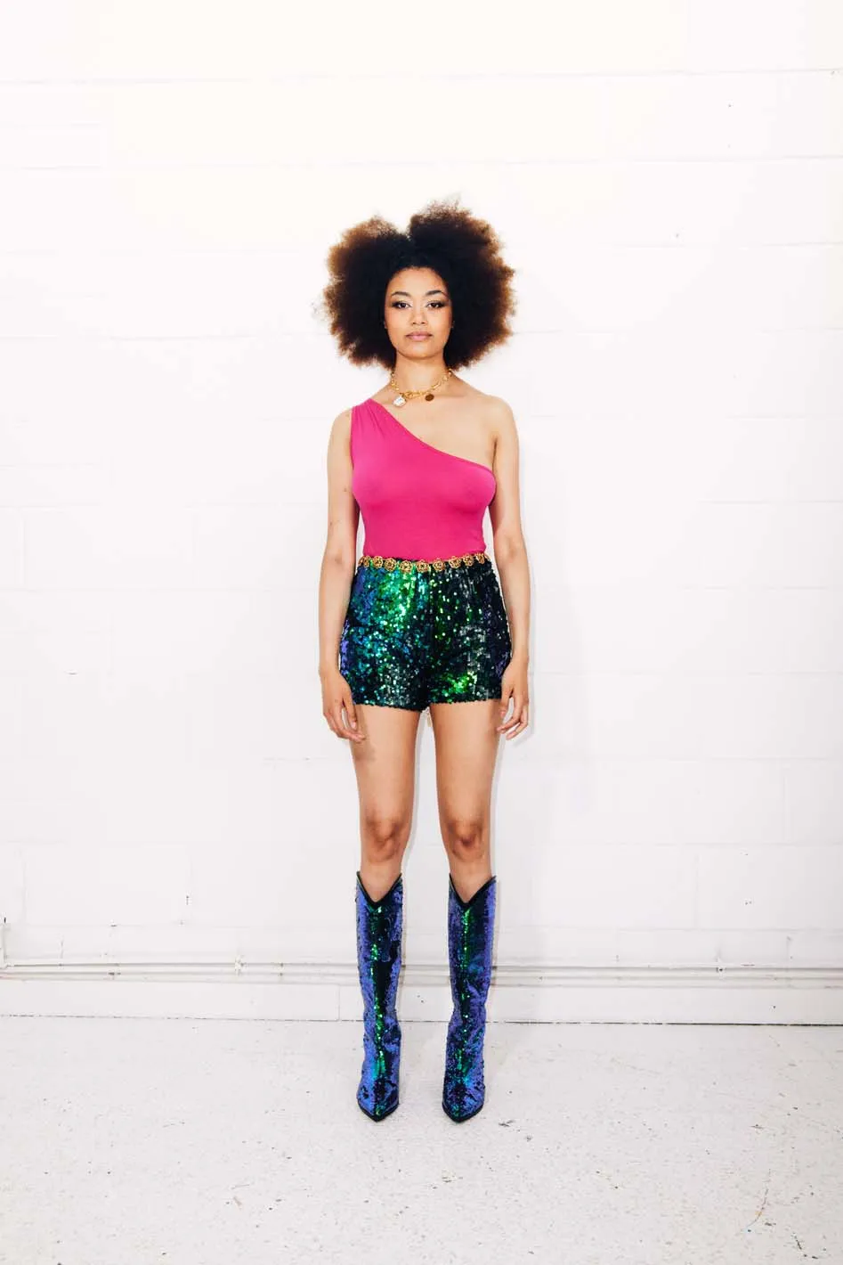 EMERALD BLUE GREEN SEQUIN SHORTS