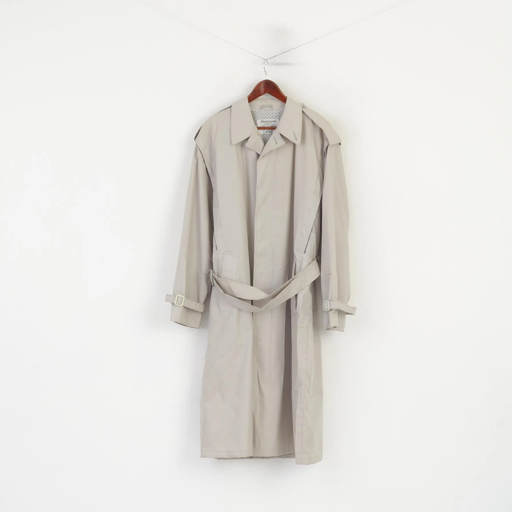 Erba Travel Men 54 44 L Coat Gray Vintage Single Breasted Oratop Belted Trench