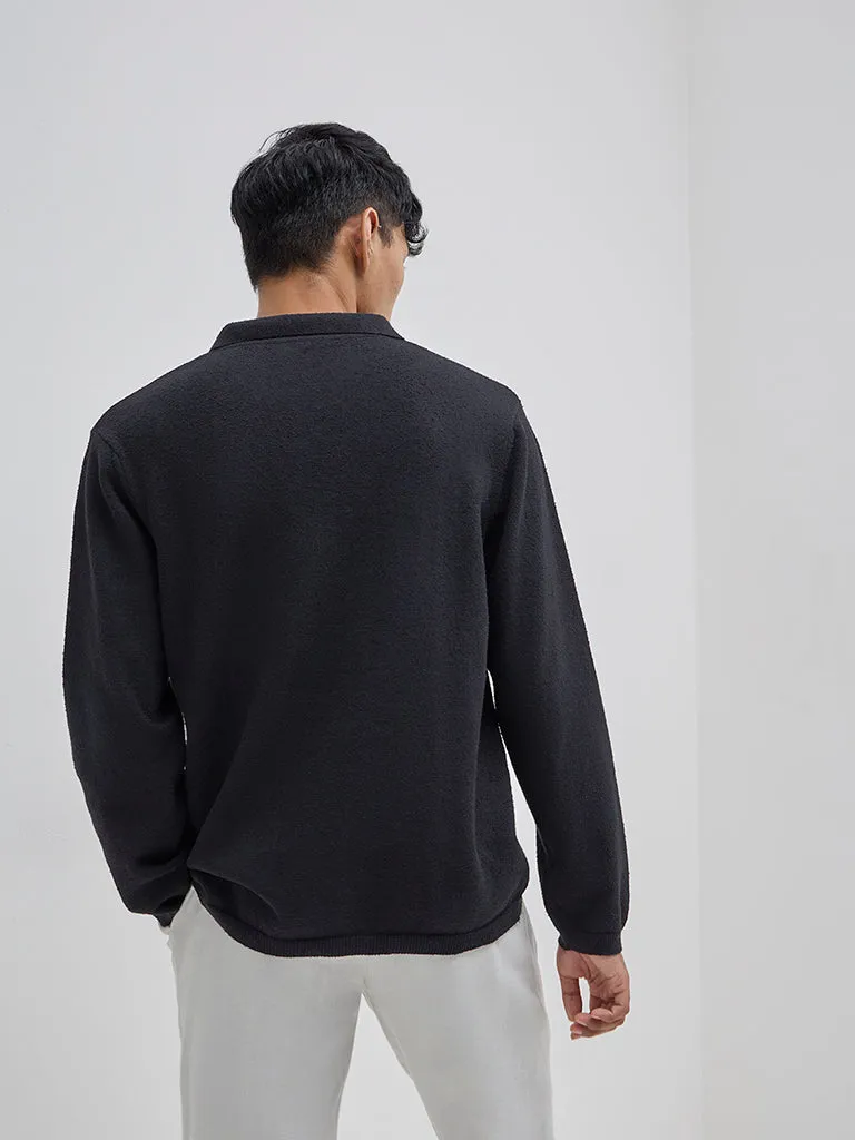 ETA Black Criss-Cross Detailed Relaxed-Fit Cotton-Blend Sweater