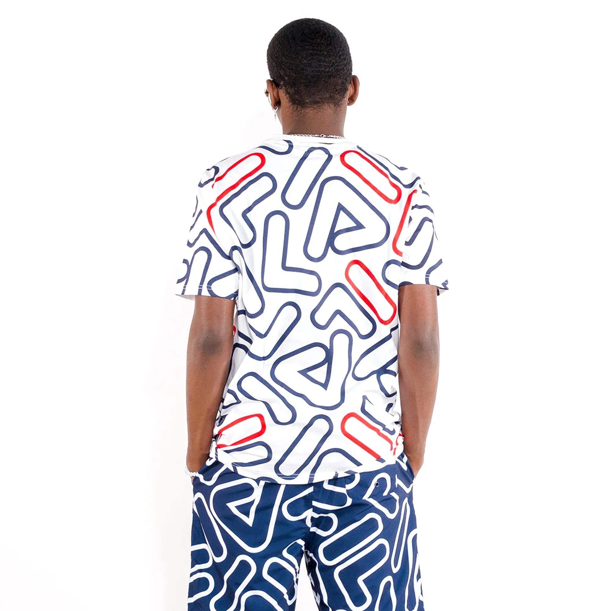 Fila Klaus Outline All Over Print Men's T-Shirt White-Peacoat-Red