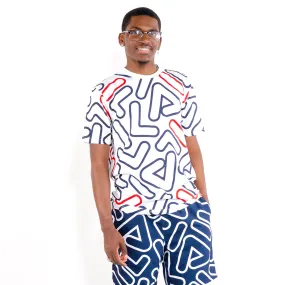 Fila Klaus Outline All Over Print Men's T-Shirt White-Peacoat-Red