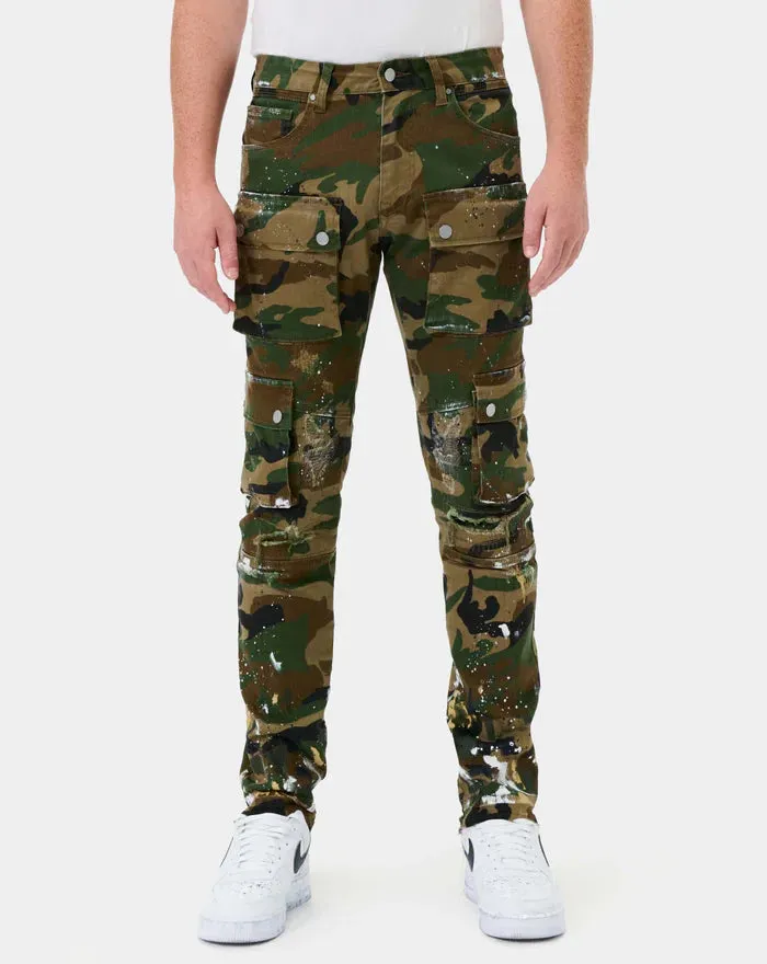 FIRST ROW: SLIM FIT CAMO PANTS