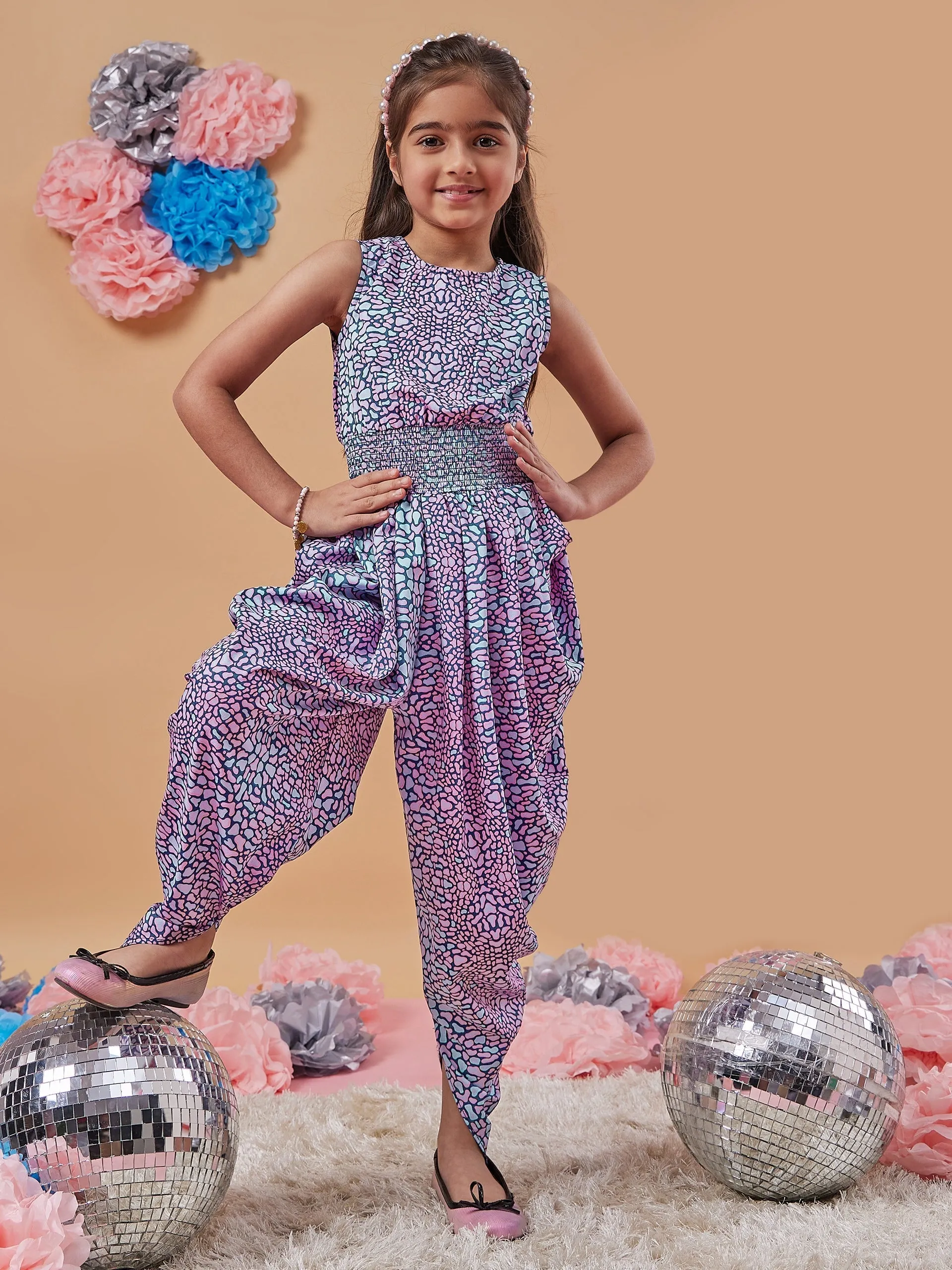 Girls Abstract Printed Basic Jumpsuit