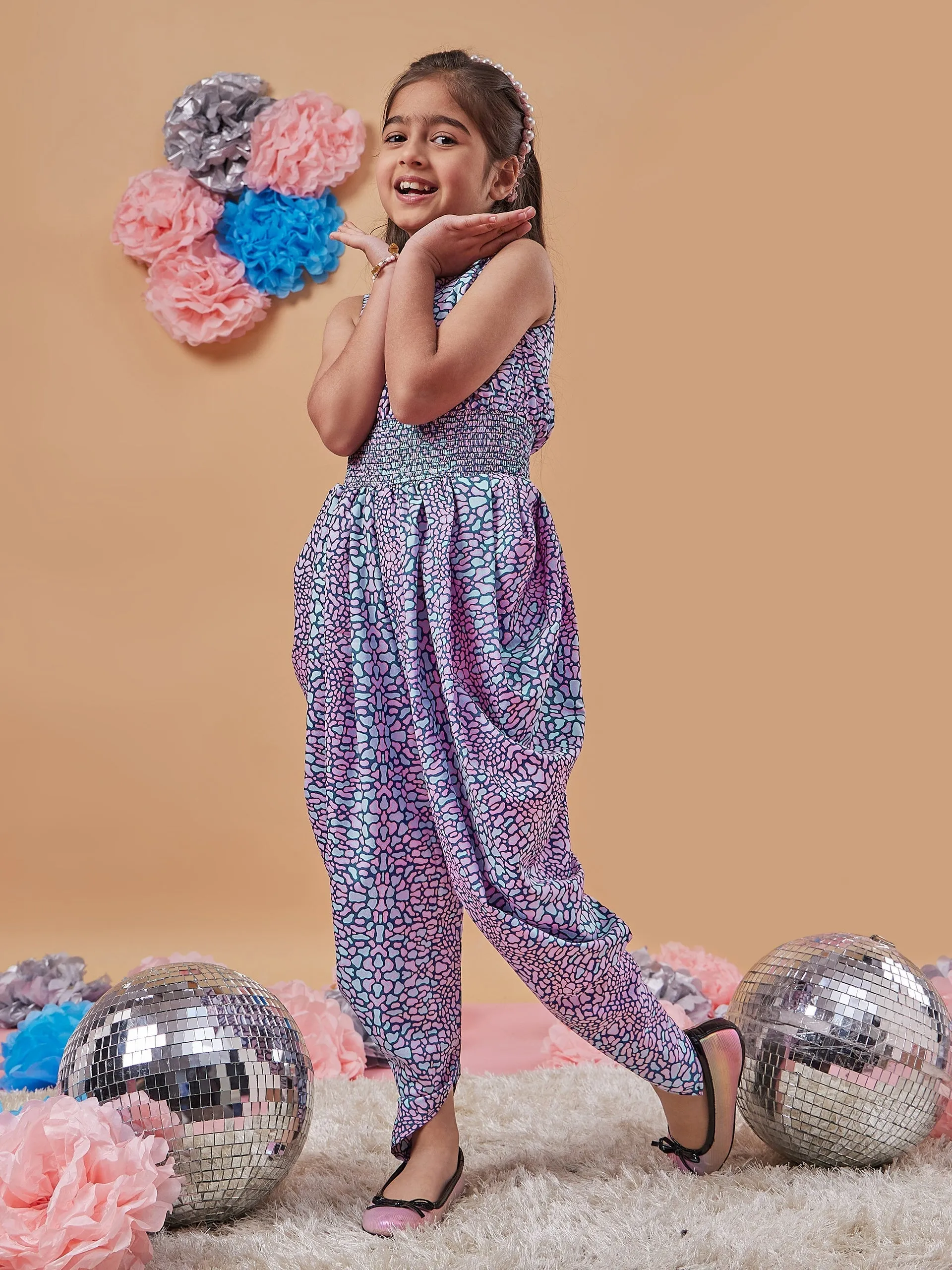 Girls Abstract Printed Basic Jumpsuit