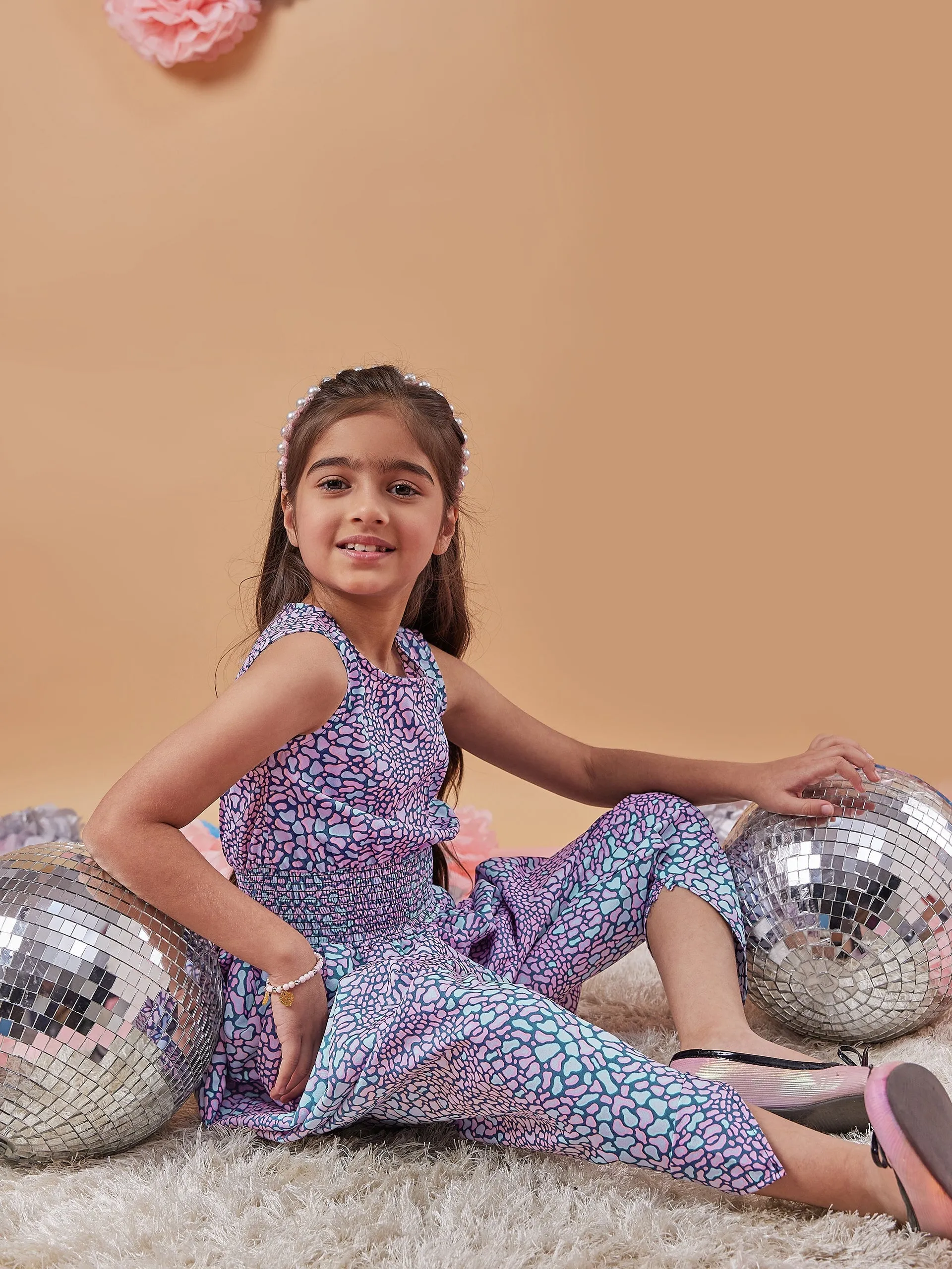 Girls Abstract Printed Basic Jumpsuit