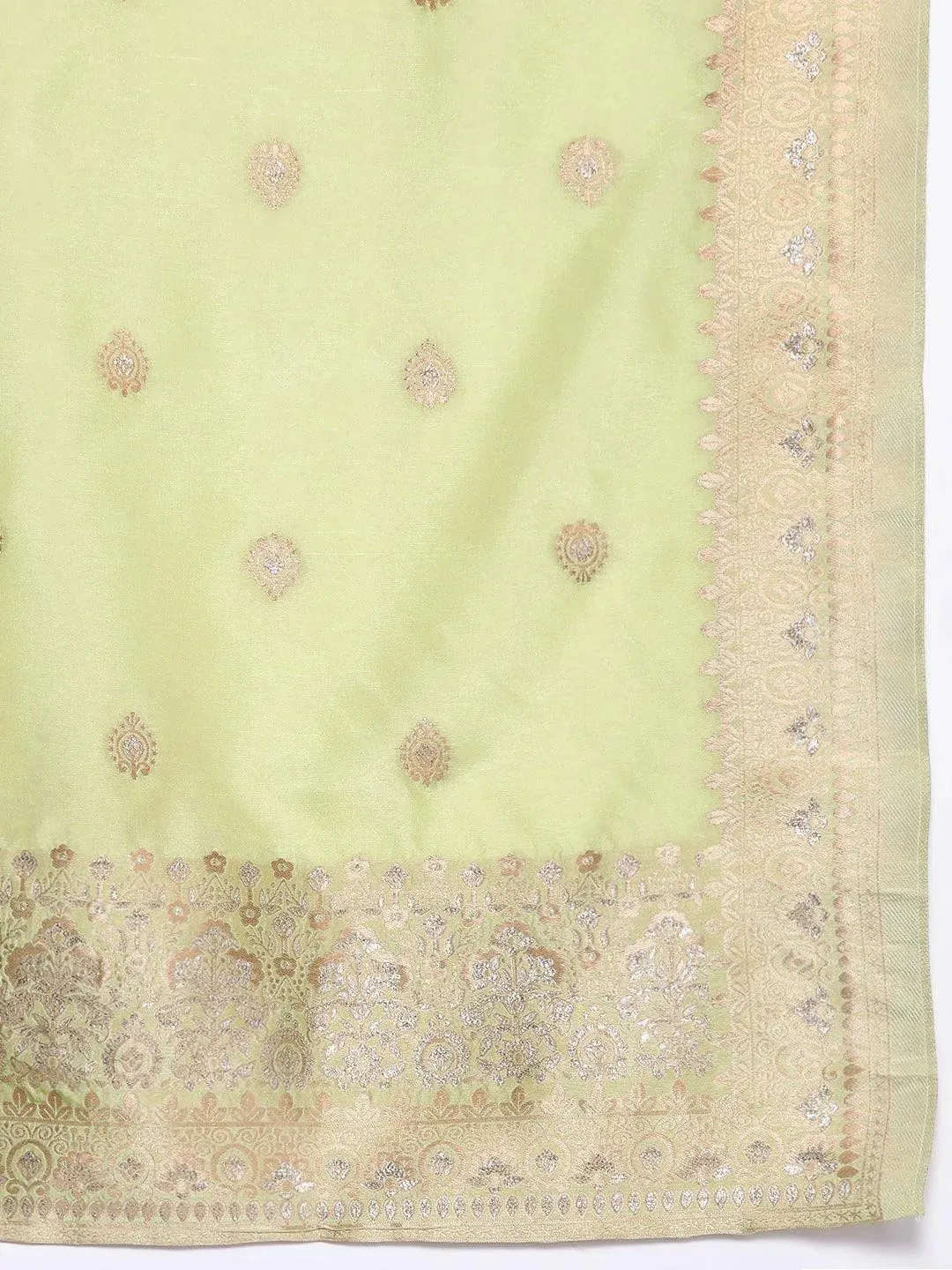 Green Self Design Chanderi Silk Straight Kurta With Palazzos & Dupatta