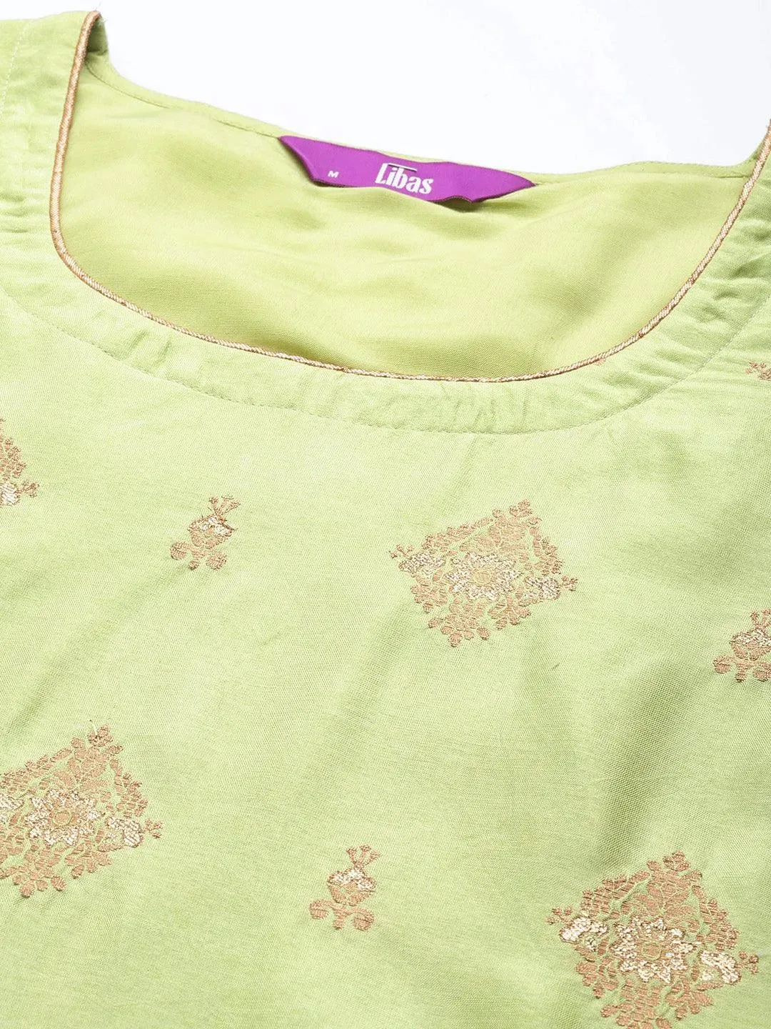 Green Self Design Chanderi Silk Straight Kurta With Palazzos & Dupatta
