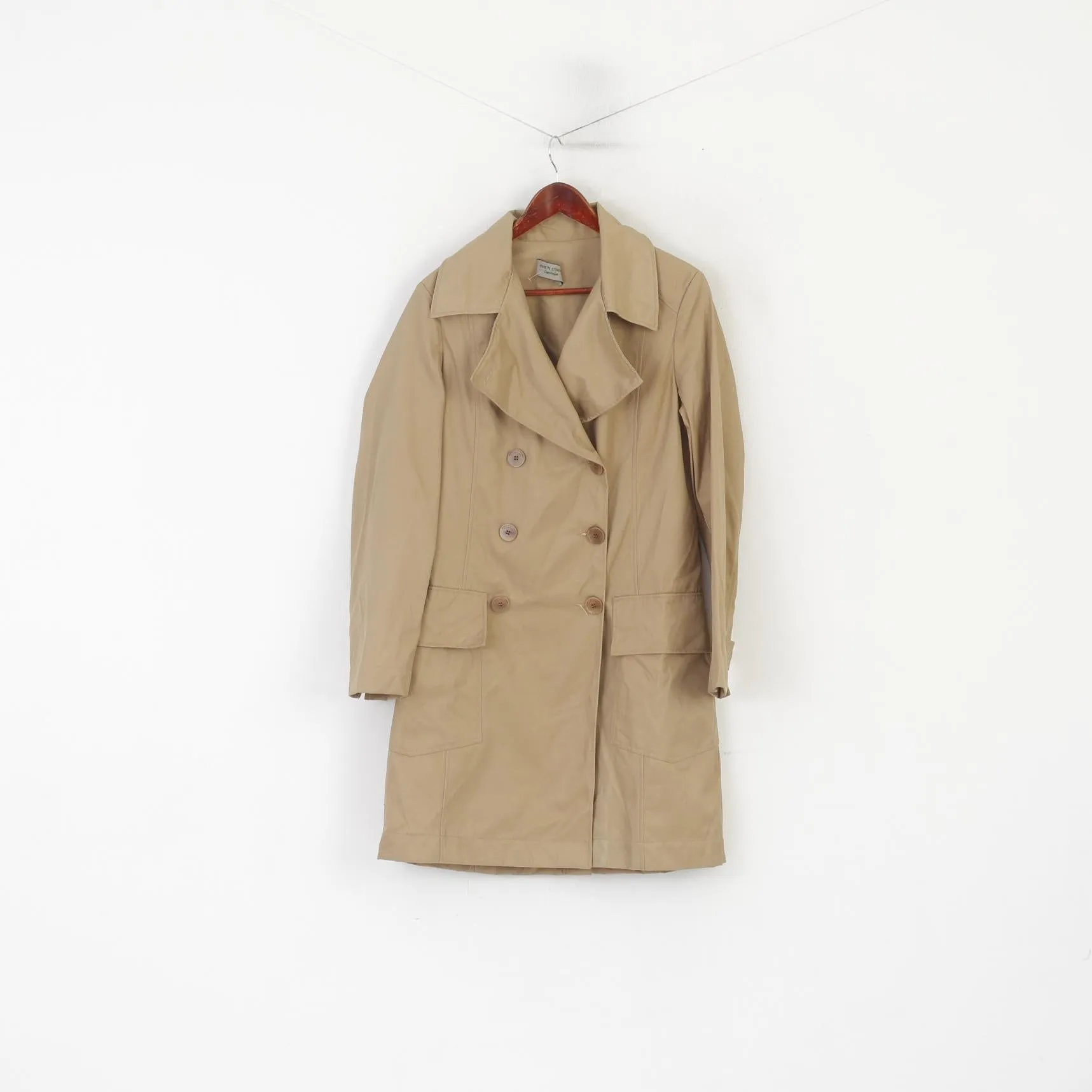 Henriette Steffensen Copenhagen Women M Trench Coat Beige Cotton Double Breasted