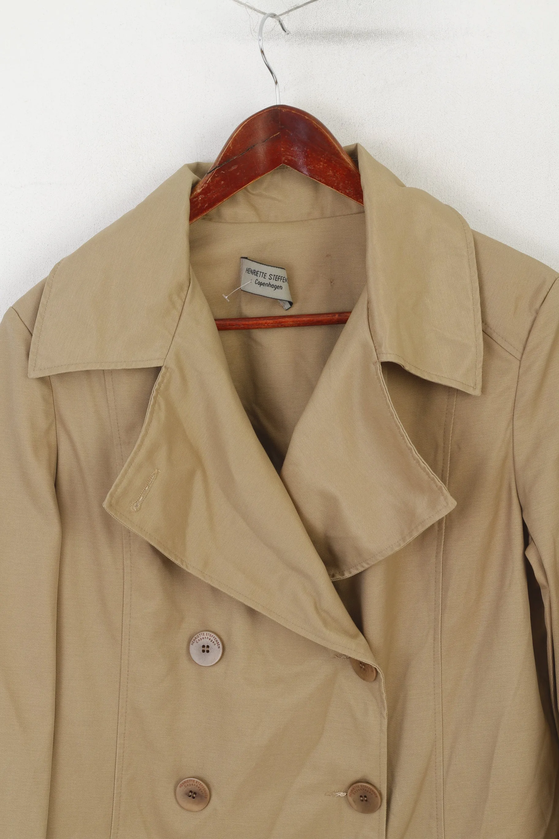 Henriette Steffensen Copenhagen Women M Trench Coat Beige Cotton Double Breasted