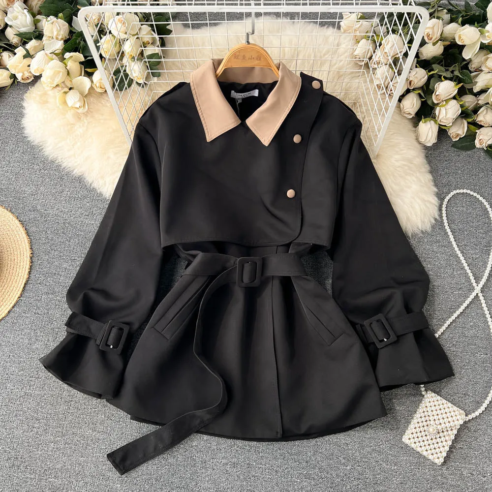 High-end Color Blocking Trench Coat
