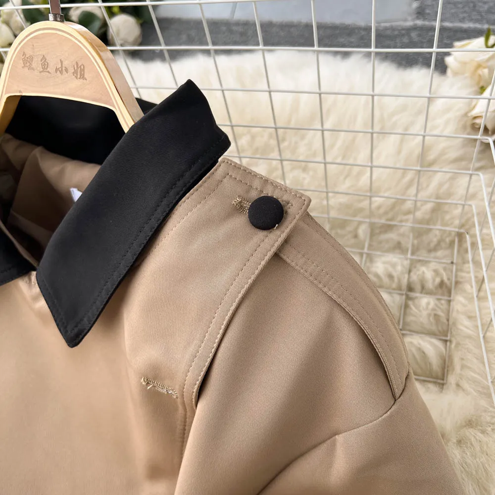 High-end Color Blocking Trench Coat