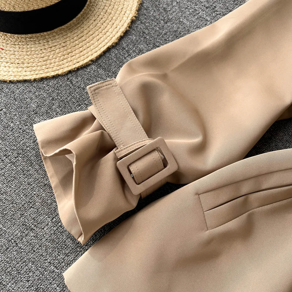 High-end Color Blocking Trench Coat