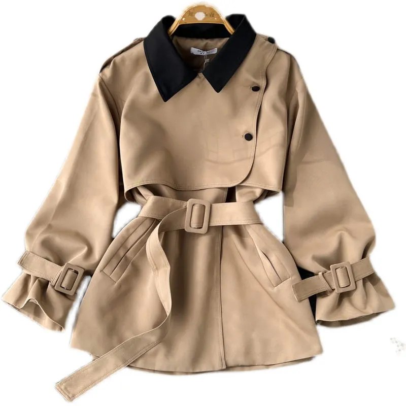 High-end Color Blocking Trench Coat
