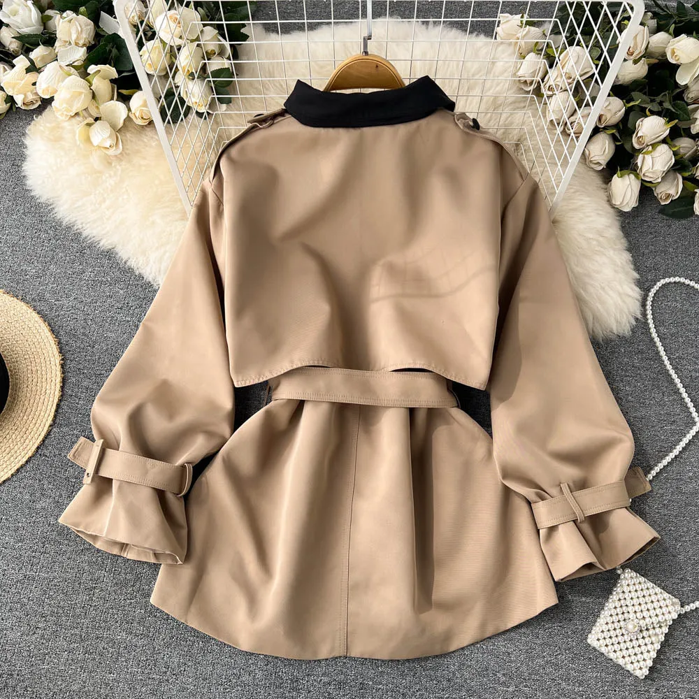 High-end Color Blocking Trench Coat