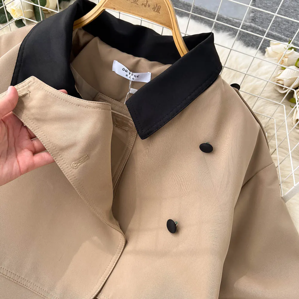 High-end Color Blocking Trench Coat