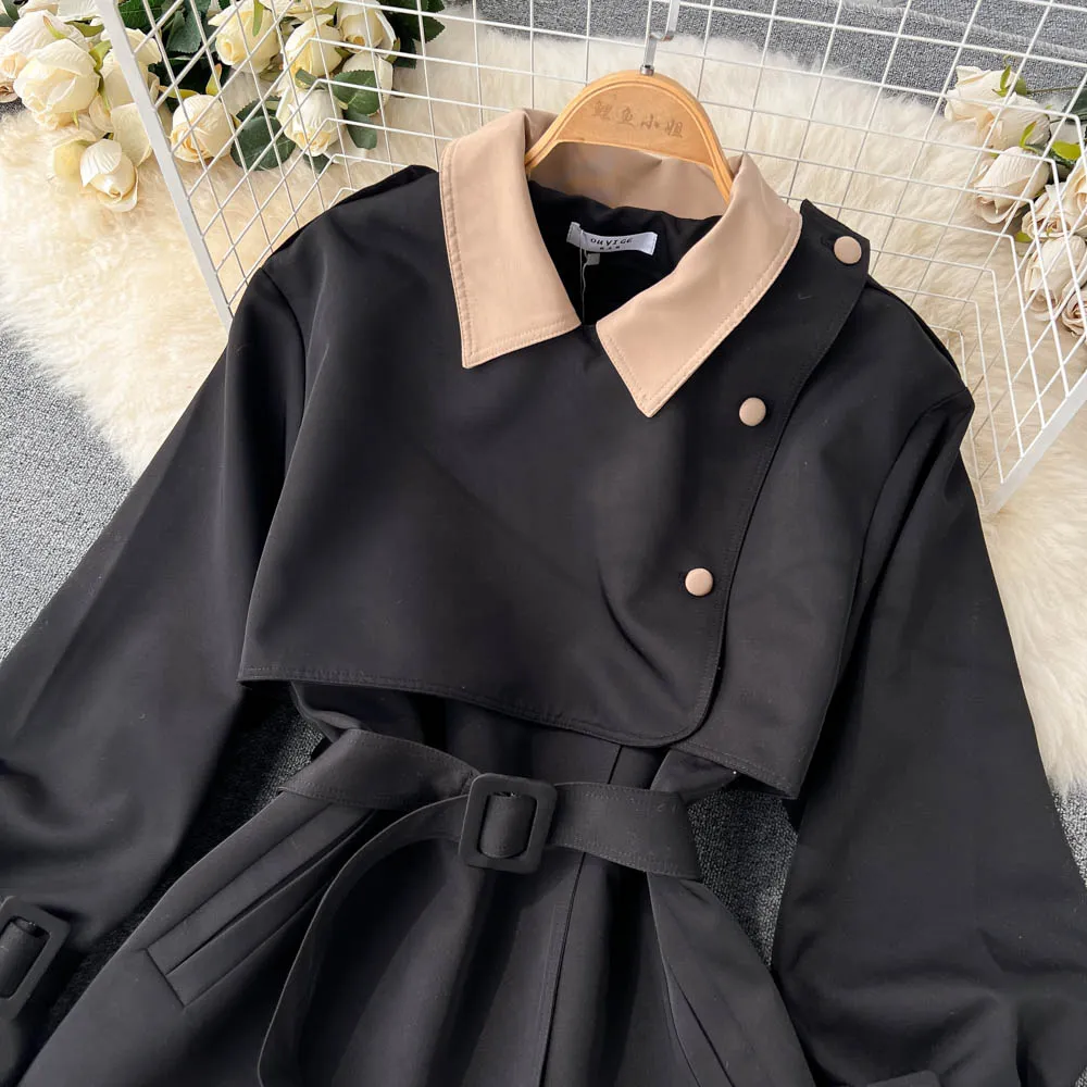 High-end Color Blocking Trench Coat