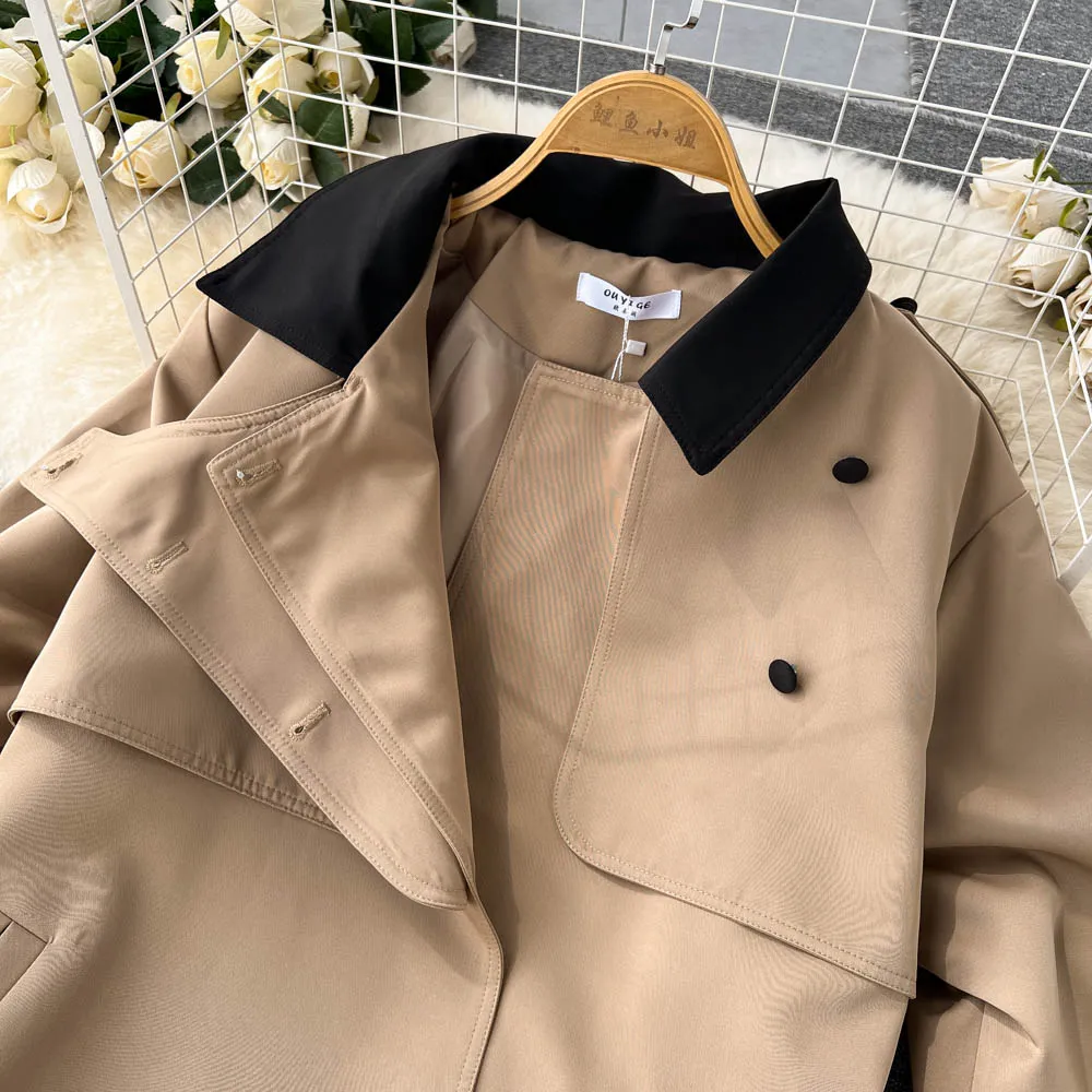 High-end Color Blocking Trench Coat