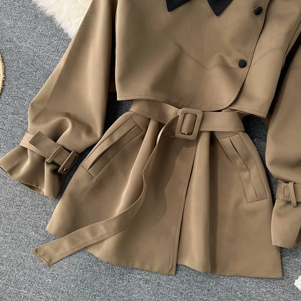 High-end Color Blocking Trench Coat
