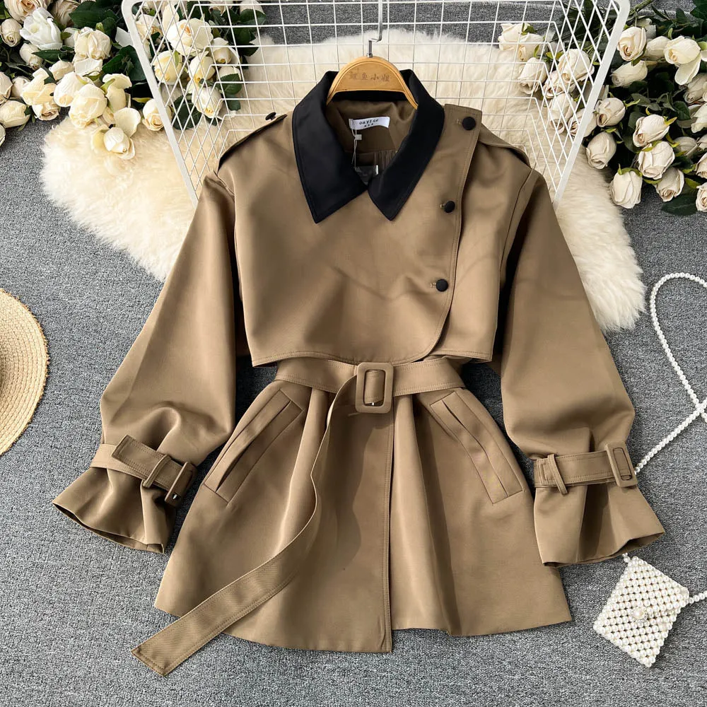 High-end Color Blocking Trench Coat