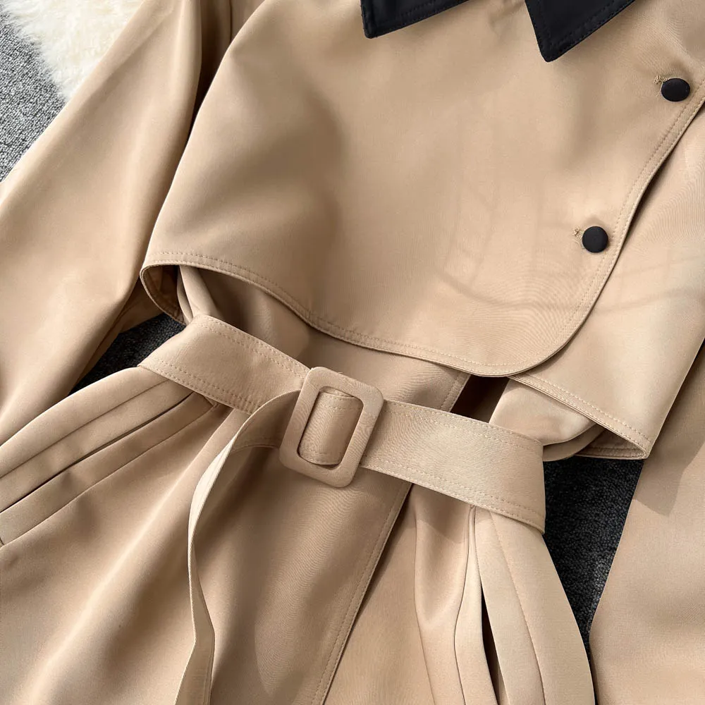 High-end Color Blocking Trench Coat
