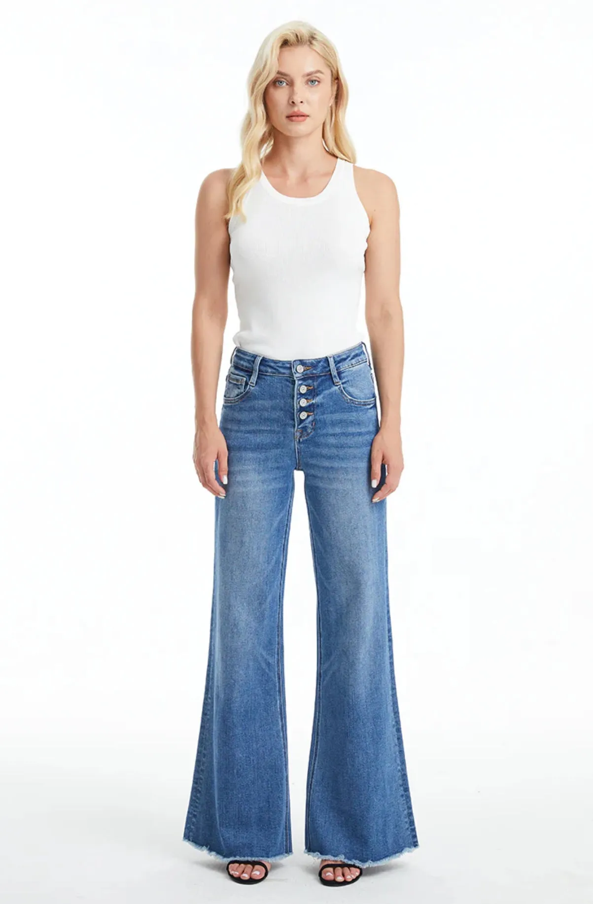 High Rise Wide Leg with Frayed Hem