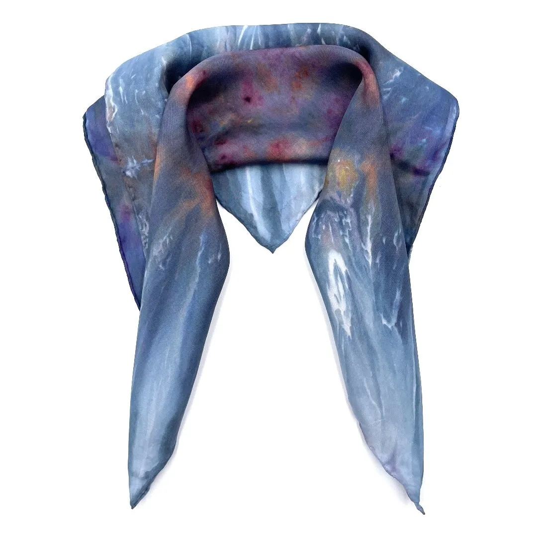 Indigo Blue Multi Colored Ice Dyed Square Silk Scarf Bandana (Copy)