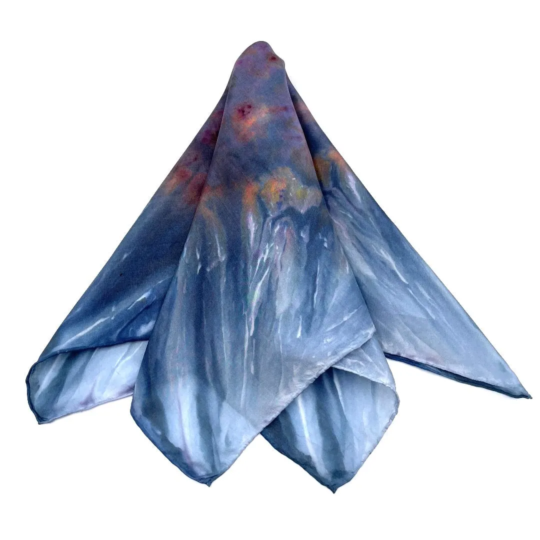 Indigo Blue Multi Colored Ice Dyed Square Silk Scarf Bandana (Copy)