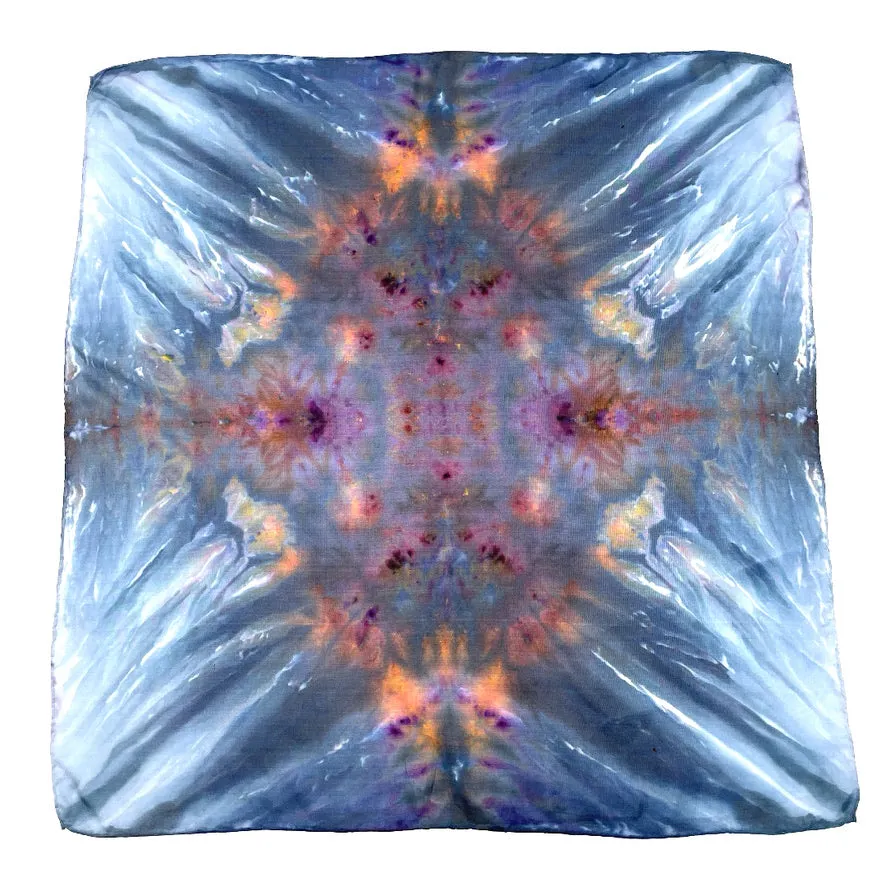 Indigo Blue Multi Colored Ice Dyed Square Silk Scarf Bandana (Copy)