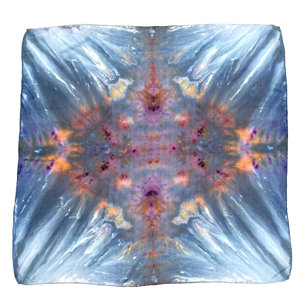 Indigo Blue Multi Colored Ice Dyed Square Silk Scarf Bandana (Copy)