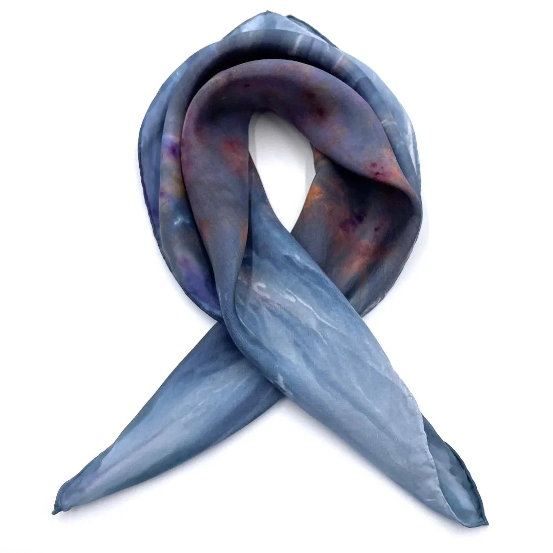Indigo Blue Multi Colored Ice Dyed Square Silk Scarf Bandana (Copy)