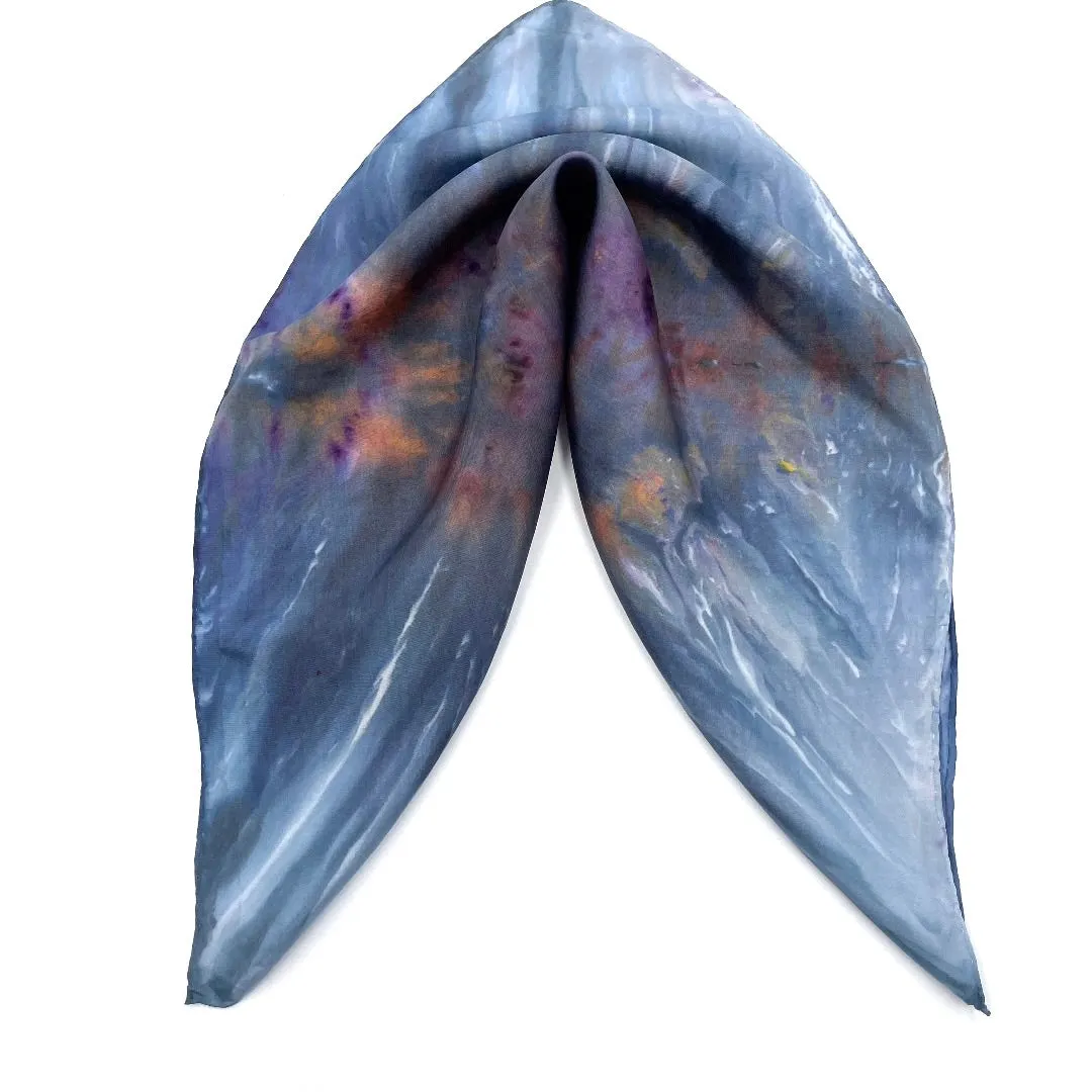 Indigo Blue Multi Colored Ice Dyed Square Silk Scarf Bandana (Copy)