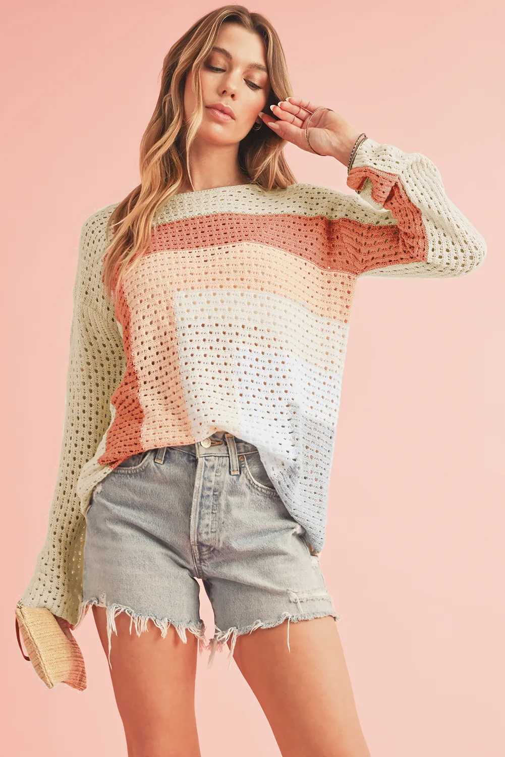 Knit Colorblock Baggy Long Sleeve Top