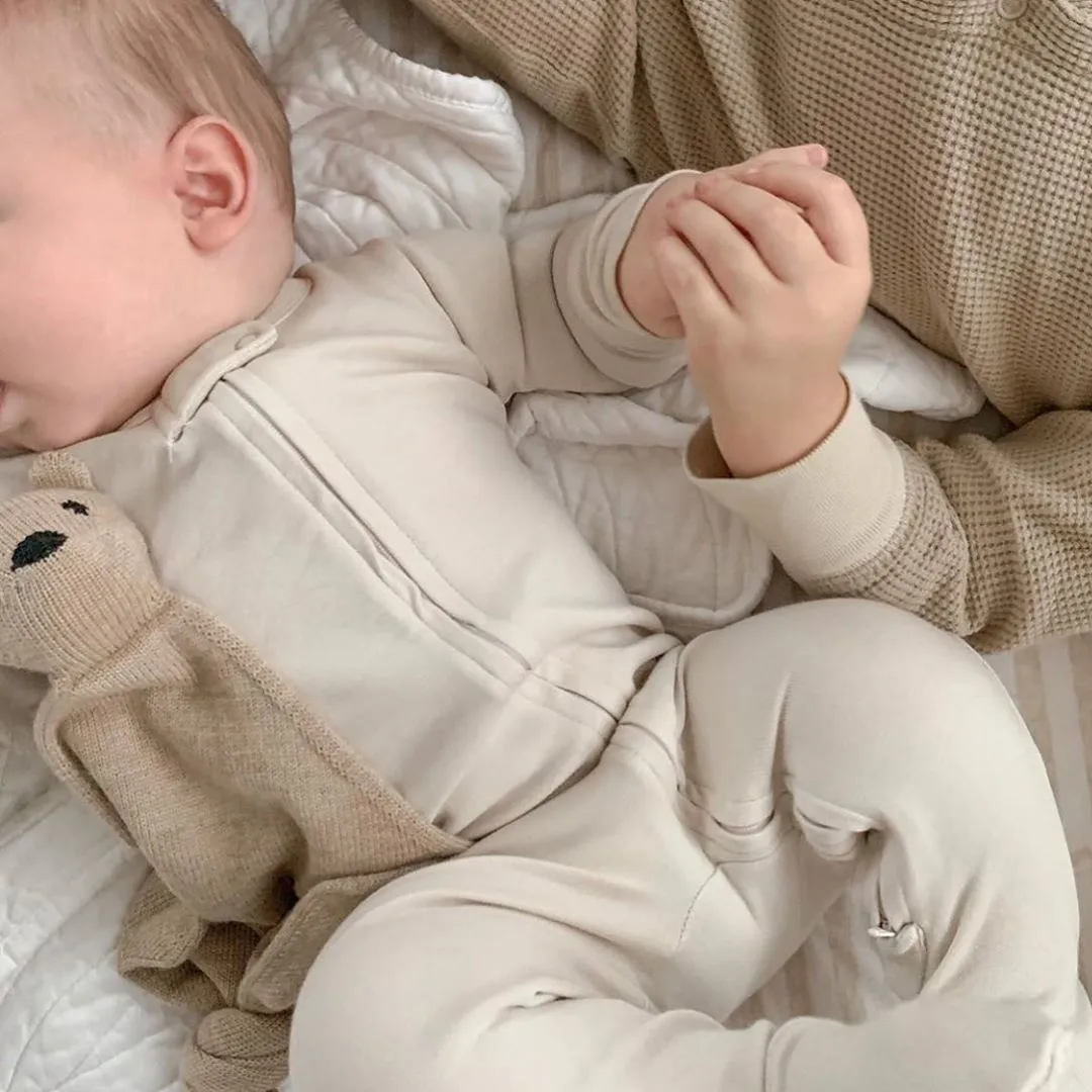 L'ovedbaby Gl'oved-Sleeve Organic Jumpsuit / Footie - Reversed Zipper / Stone