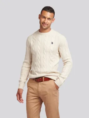 Mens Cable Knit Crew Neck in Birch Marl