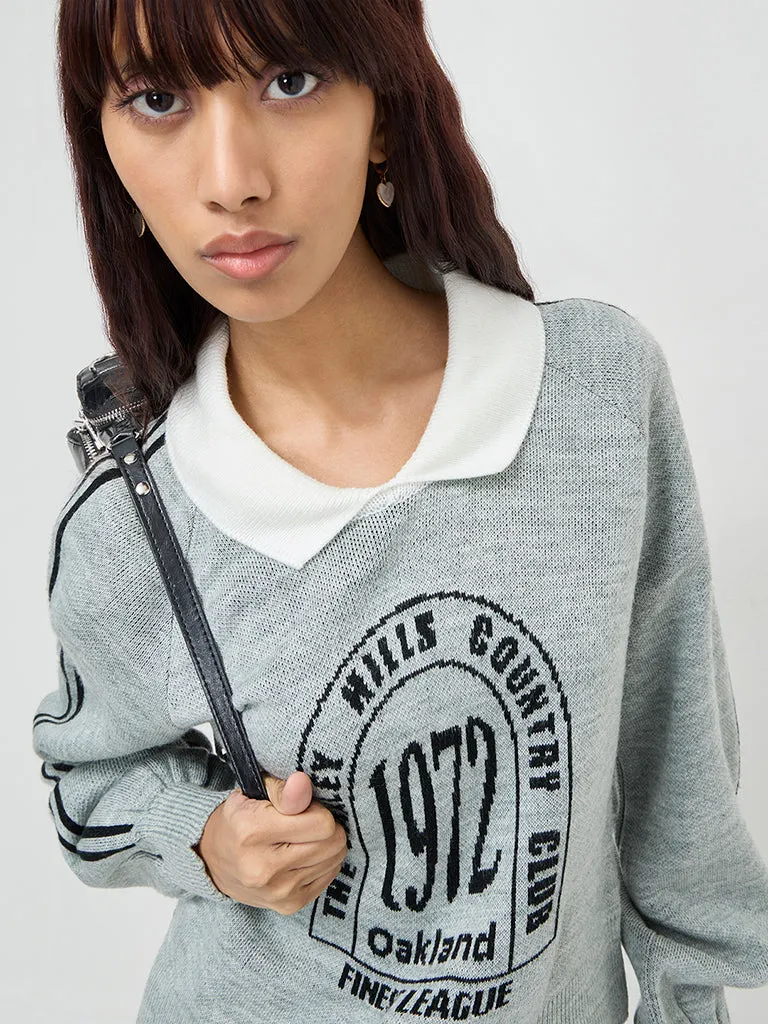 Nuon Grey Text Design Sweater