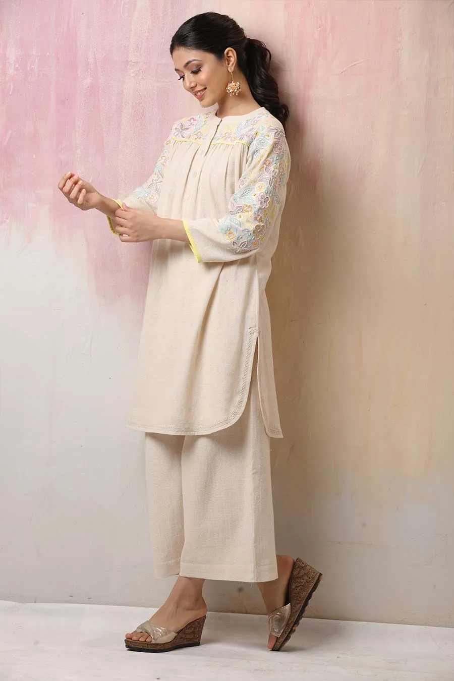 Off-White Embroidered Co-Ord Set
