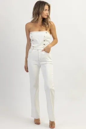 OFF WHITE STRAPLESS DENIM JUMPSUIT