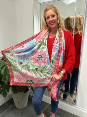 Pink Sketch Flower Scarf