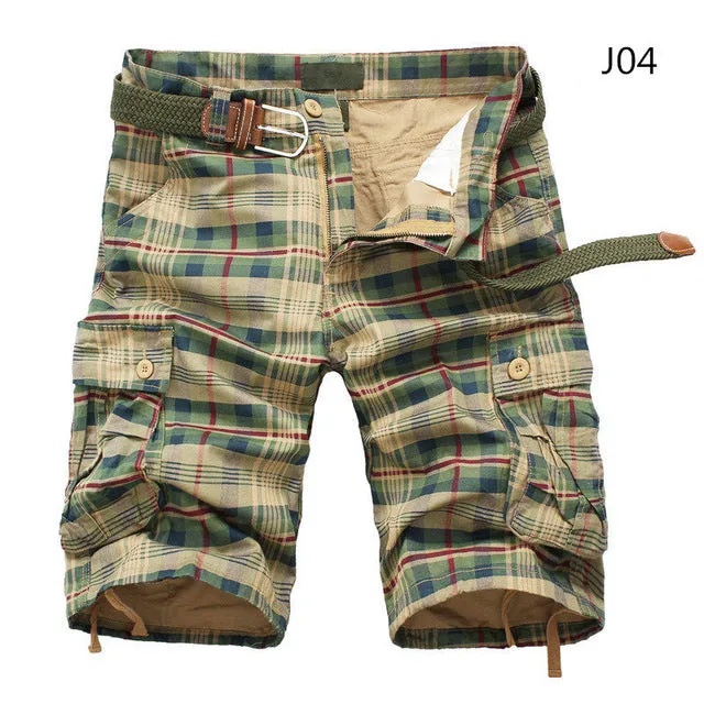 Plaid Casual Cargo Multi Pockets Style Men Shorts