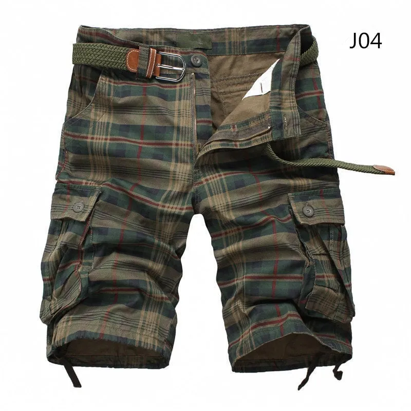 Plaid Casual Cargo Multi Pockets Style Men Shorts